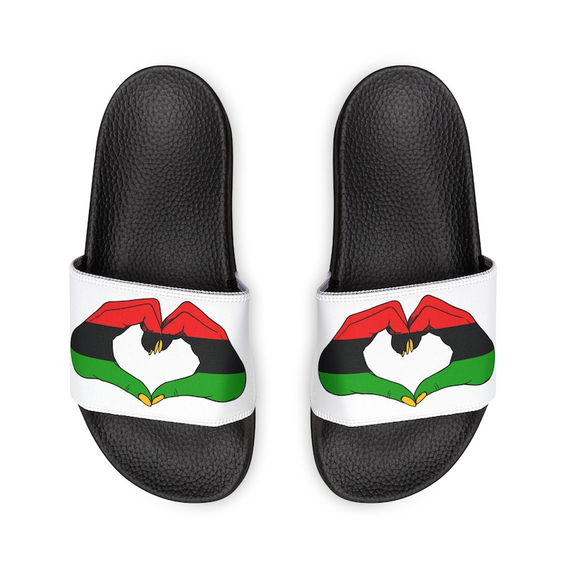 Women Flip Flop Slides, Juneteenth Heart to Hand Design, Comfortable Removable Strap Sandals image 1