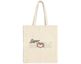 SuperMOM Hand to Heart Canvas Tote Bag, Heavy Cotton Shoulder Carry Bag