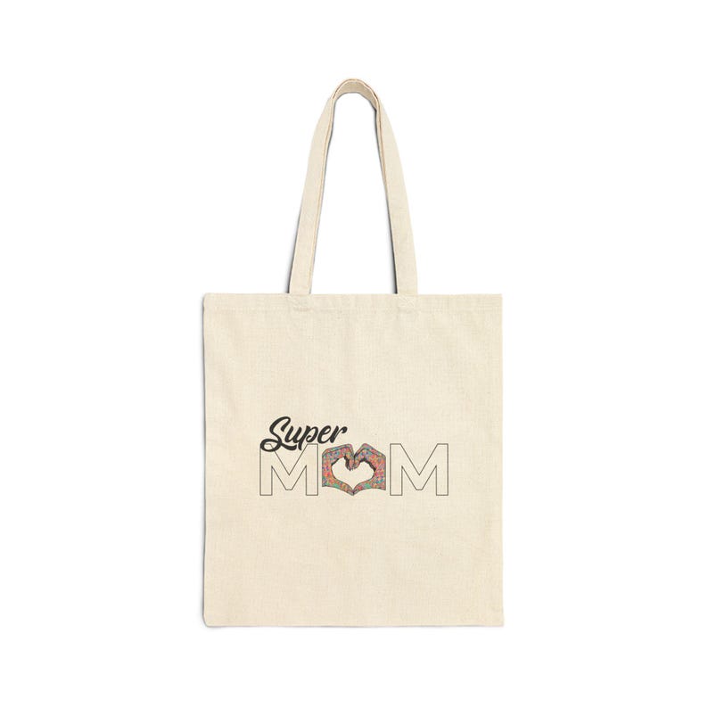 SuperMOM Hand to Heart Canvas Tote Bag, Heavy Cotton Shoulder Carry Bag image 1