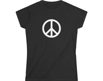 Womens Black Peace Tee Soft Semi Fitted Graphic Shirt Everyday Casual Top