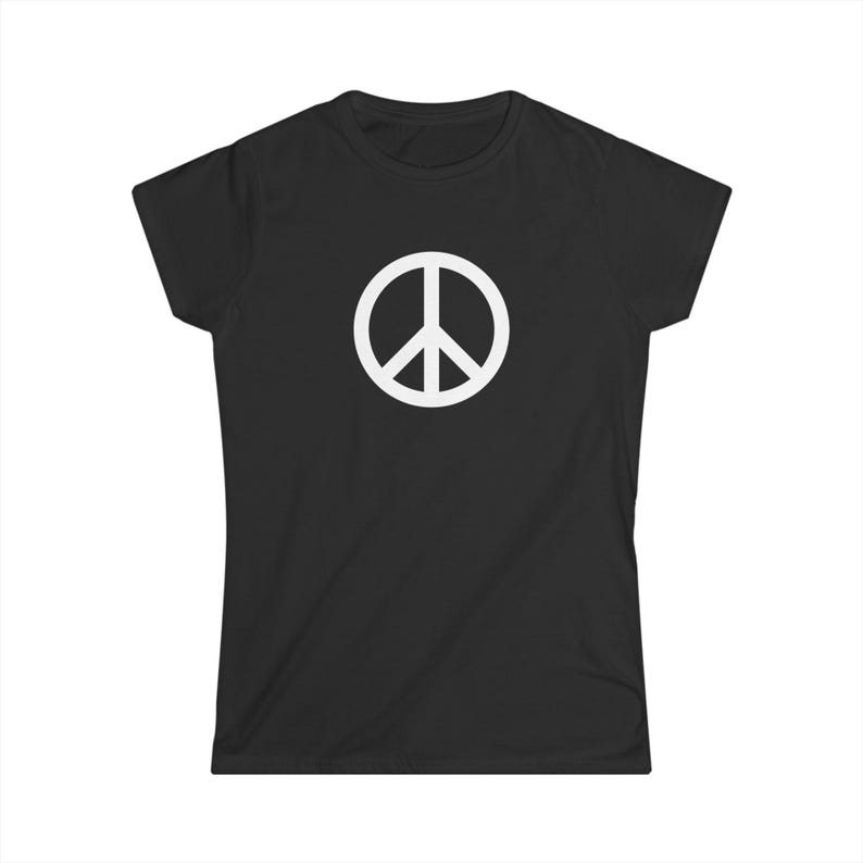 Womens Black Peace Tee Soft Semi Fitted Graphic Shirt Everyday Casual Top image 1