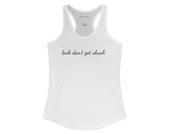 Racerback Tank Top with Bold Cursive Penmanship Typography on Front