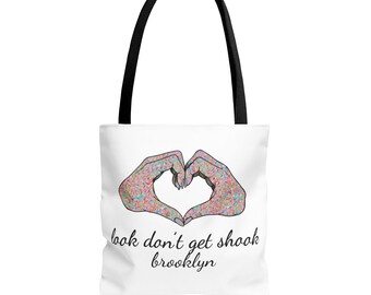 Brooklyn Tote Bag by Look Don't Get Shook, Double Sided Heart Hands Design, Everyday Canvas Carryall