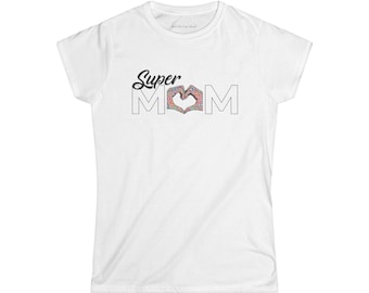 Womens Cut, Super Mom Heart Hands Tee, Pastel Sprinkle Design, Gift for Mom
