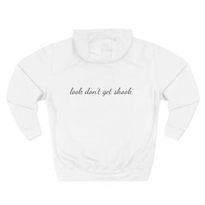 White Fleece Hoodie with Penmanship Script Back Print, Medium Heavy Fabric afbeelding 1