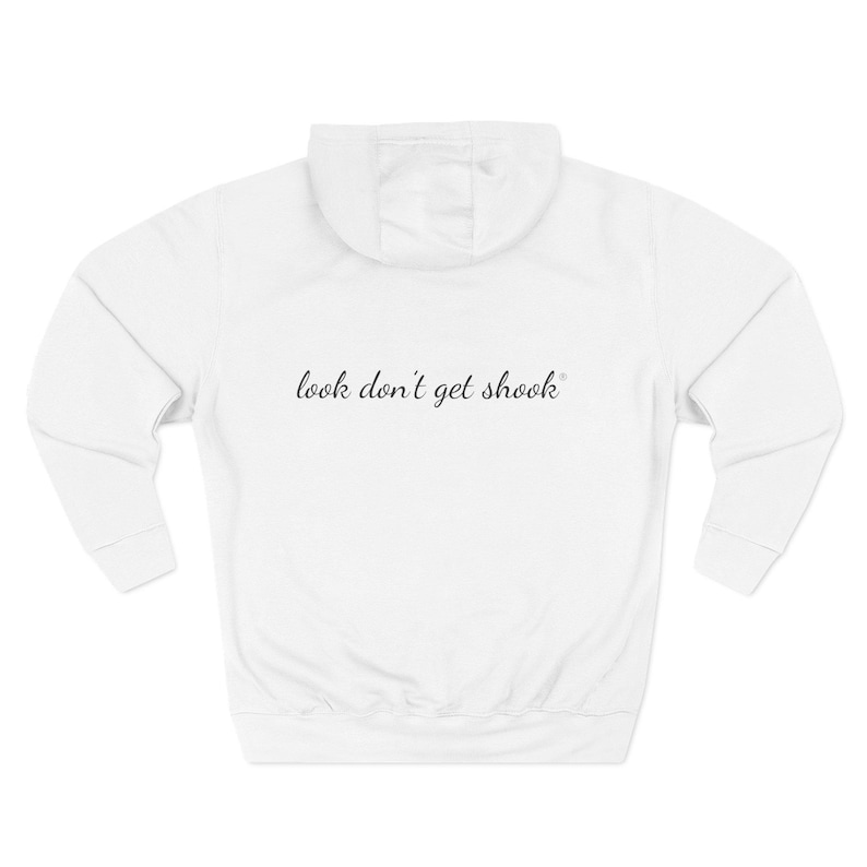 White Fleece Hoodie with Penmanship Script Back Print, Medium Heavy Fabric afbeelding 1