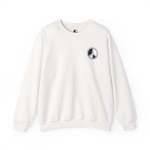 Peace Sign Crewneck Sweatshirt, Soft Midweight Cotton Blend, Minimal Peace Sign Chest Design image 1