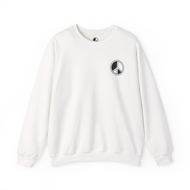 Peace Sign Crewneck Sweatshirt, Soft Midweight Cotton Blend, Minimal Peace Sign Chest Design image 1