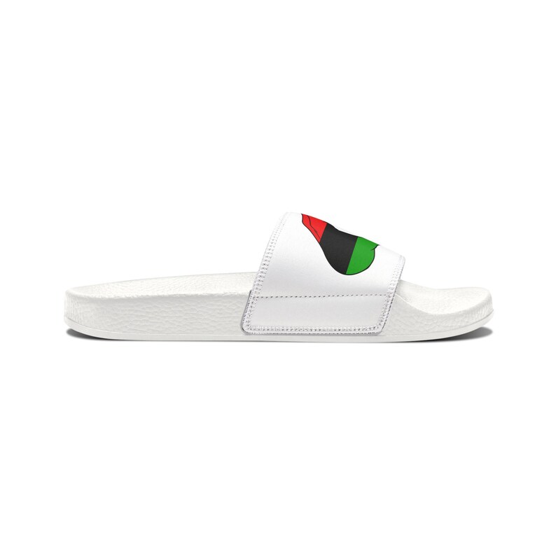 Red Black Green Men Slides, Graphic Hand to Heart Design, Removable Straps image 6