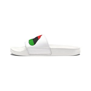 Red Black Green Men Slides, Graphic Hand to Heart Design, Removable Straps image 3
