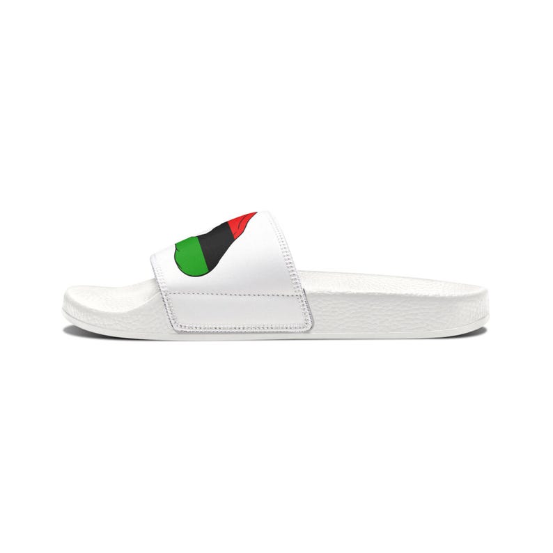 Red Black Green Men Slides, Graphic Hand to Heart Design, Removable Straps image 3