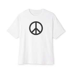 White Boxy Tee with Centered Peace Sign Design image 1