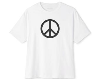 White Boxy Tee with Centered Peace Sign Design