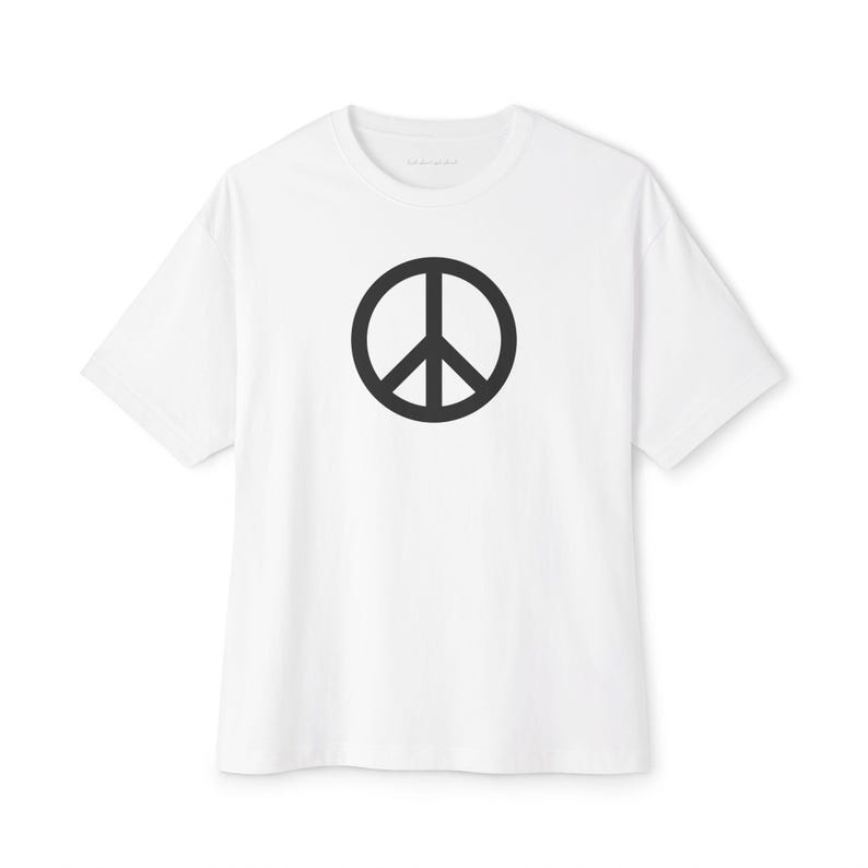 White Boxy Tee with Centered Peace Sign Design image 1