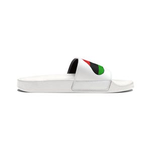 Red Black Green Men Slides, Graphic Hand to Heart Design, Removable Straps image 4