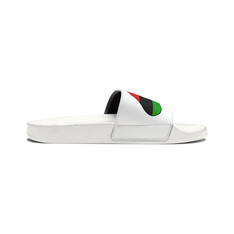 Red Black Green Men Slides, Graphic Hand to Heart Design, Removable Straps image 4