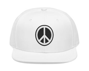 Embroidered Peace Sign Baseball Cap, High Profile Snapback in Black or White by Look Don't Get Shook