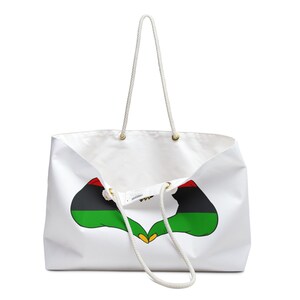 Red Black Green Weekender Bag, Pan African Colors, Dual Sided Travel Tote, Spun Polyester, Rope Handles image 3