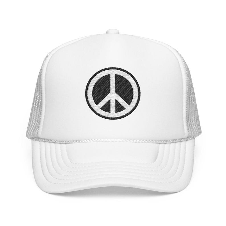 Trucker Hat with Embroidered Peace Emblem, Vintage Inspired Foam Cap by Look Dont Get Shook image 2