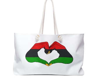 Red Black Green Weekender Bag, Pan African Colors, Dual Sided Travel Tote, Spun Polyester, Rope Handles