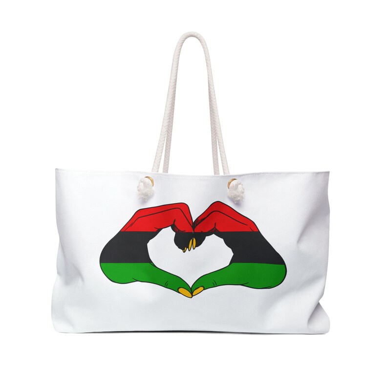 Red Black Green Weekender Bag, Pan African Colors, Dual Sided Travel Tote, Spun Polyester, Rope Handles image 1