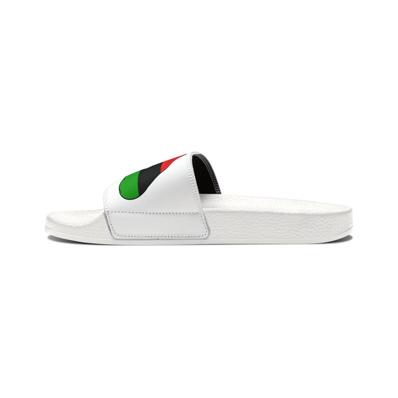 Red Black Green Men Slides, Graphic Hand to Heart Design, Removable Straps image 5