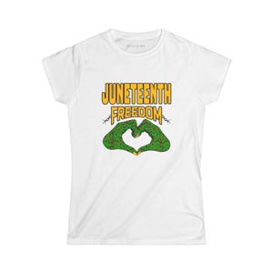 Juneteenth Freedom Women's Cotton Tee, Pan African Colors, Hand to Heart Design image 1
