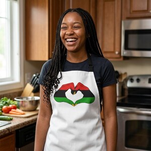 Pan African Heart Apron, Red Black Green Hand Design, Adjustable Kitchen Cooking Heritage Apron image 5
