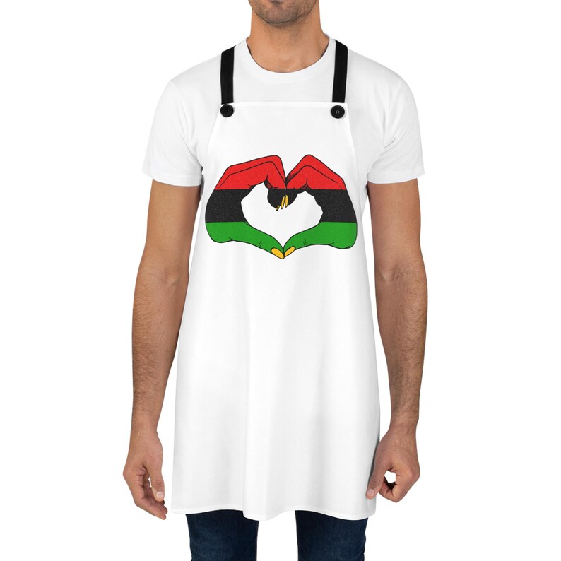 Pan African Heart Apron, Red Black Green Hand Design, Adjustable Kitchen Cooking Heritage Apron image 8
