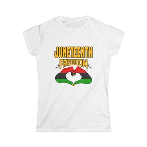 Juneteenth Freedom Women Tee, Historical Red Black and Green Colors with Look Dont Get Shook Hand to Heart Design image 1