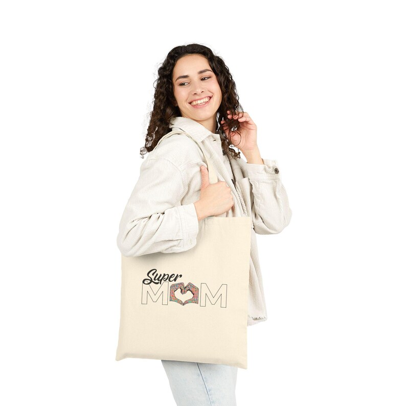 SuperMOM Hand to Heart Canvas Tote Bag, Heavy Cotton Shoulder Carry Bag image 2