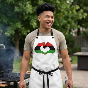 Pan African Heart Apron, Red Black Green Hand Design, Adjustable Kitchen Cooking Heritage Apron image 3