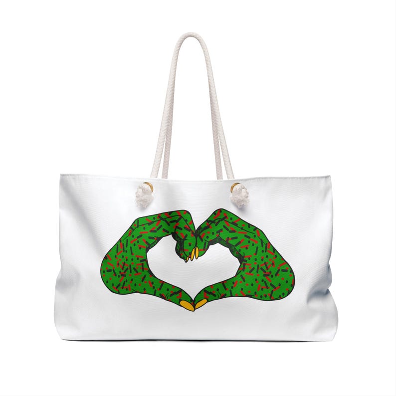 Red Black Green Weekender Bag, Pan African Colors, Dual Sided Travel Tote, Spun Polyester, Rope Handles image 2