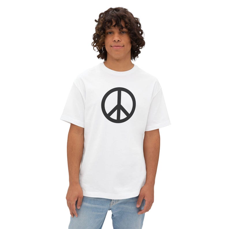 White Boxy Tee with Centered Peace Sign Design image 5