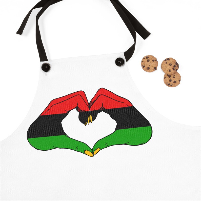 Pan African Heart Apron, Red Black Green Hand Design, Adjustable Kitchen Cooking Heritage Apron image 7