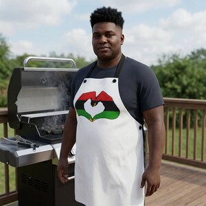 Pan African Heart Apron, Red Black Green Hand Design, Adjustable Kitchen Cooking Heritage Apron image 2