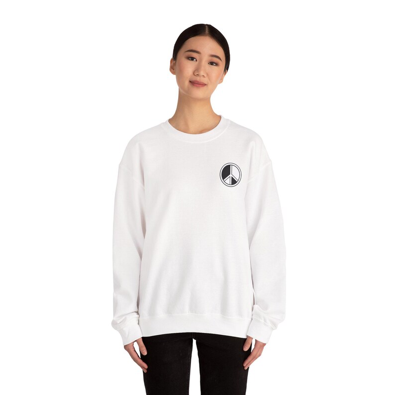 Peace Sign Crewneck Sweatshirt, Soft Midweight Cotton Blend, Minimal Peace Sign Chest Design image 4