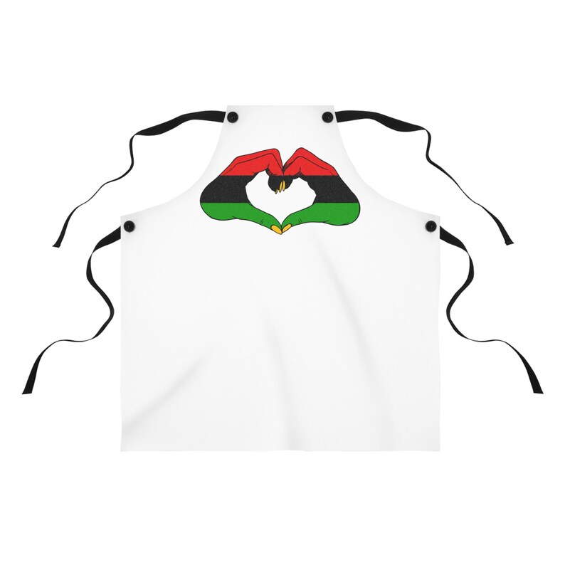 Pan African Heart Apron, Red Black Green Hand Design, Adjustable Kitchen Cooking Heritage Apron image 1