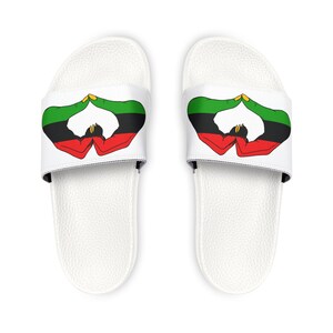 Red Black Green Men Slides, Graphic Hand to Heart Design, Removable Straps image 2