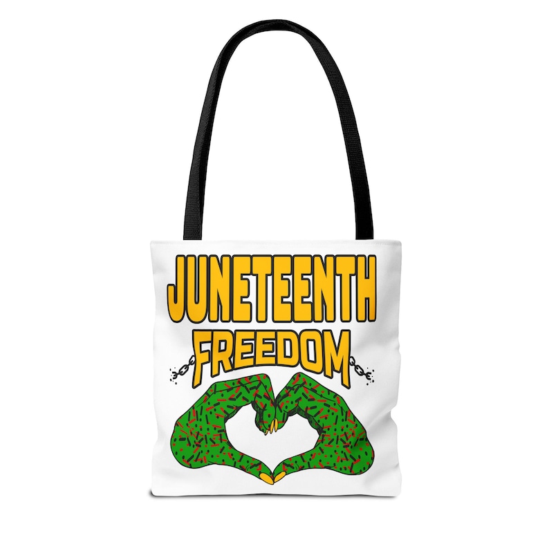 Bolsa Tote Juneteenth Freedom, Design Pan-Africano Hand to Heart, Três Tamanhos imagem 2