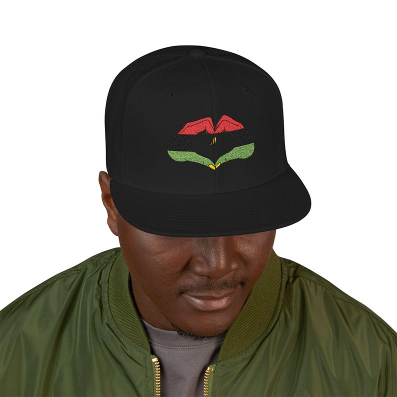 Embroidered Pan African Heart Snapback Cap, Red Black Green Juneteenth Pride, Celebrate image 2