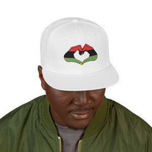Embroidered Pan African Heart Snapback Cap, Red Black Green Juneteenth Pride, Celebrate image 3