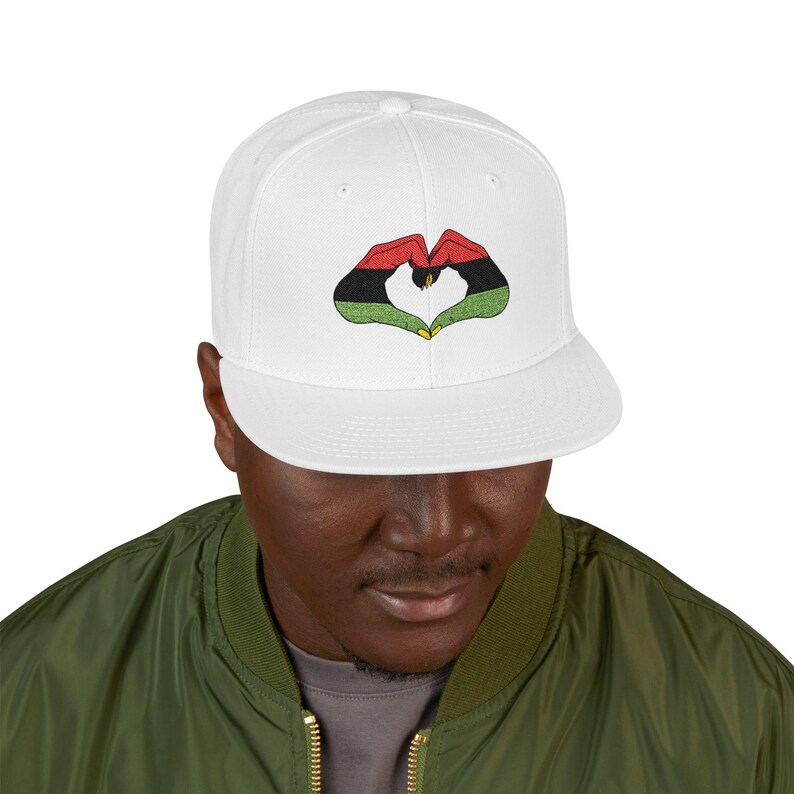 Embroidered Pan African Heart Snapback Cap, Red Black Green Juneteenth Pride, Celebrate image 3