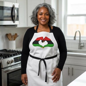 Pan African Heart Apron, Red Black Green Hand Design, Adjustable Kitchen Cooking Heritage Apron image 4