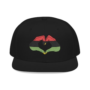 Embroidered Pan African Heart Snapback Cap, Red Black Green Juneteenth Pride, Celebrate image 1