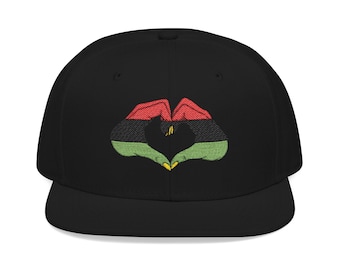 Embroidered Pan African Heart Snapback Cap, Red Black Green Juneteenth Pride, Celebrate