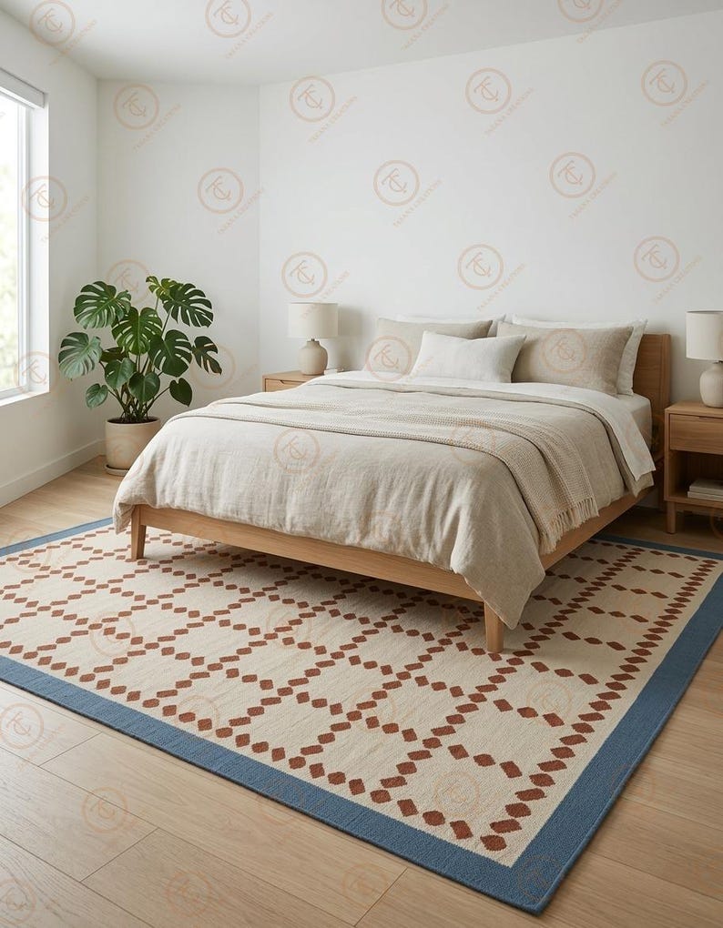 Diamond Pattern Rattan Rug Caramel Brown Handwoven Wool Rug: Rollakan Scandinavian Modern ...