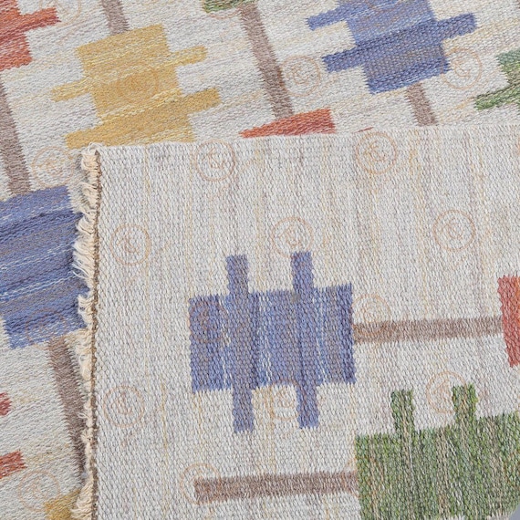 Handwoven Scandinavian Wool Flat Weave Rug | Cream Nordic Geometric Area Carpet