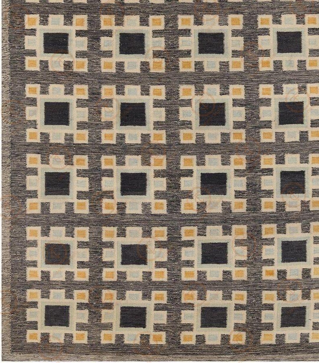 Handwoven Scandinavian Wool Flat Weave Rug | Repeating Square Geometric ...