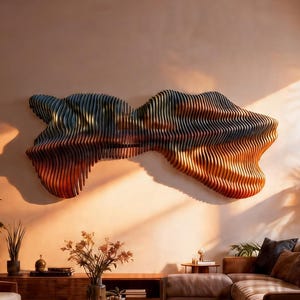 Handcrafted 3D Parametric Acrylic Wall Art, Gradient Color Wave Sculpture, Modern Abstract Large Wall Decor for Living Room